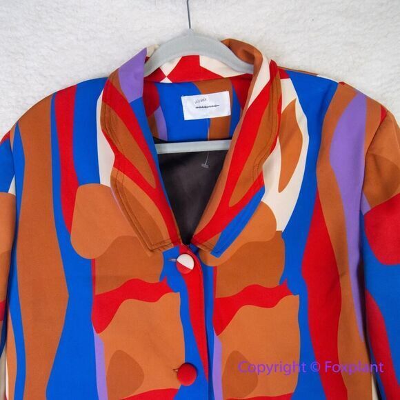 New! Hosbjerg Anthropologie Greta Adele Blazer geometric abstract print red blue - Picture 7 of 16